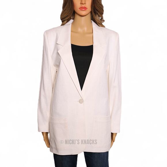 Vintage Norm Thompson Women’s Off White Textured Woven One Button Blazer Size 6 - Picture 2 of 8